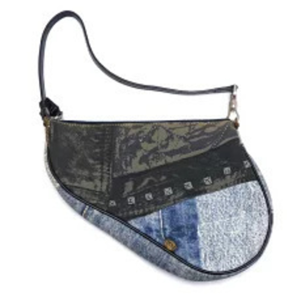 Dior  Denim Pouch BO Blue Clutch Saddle Christian Handbag Blue